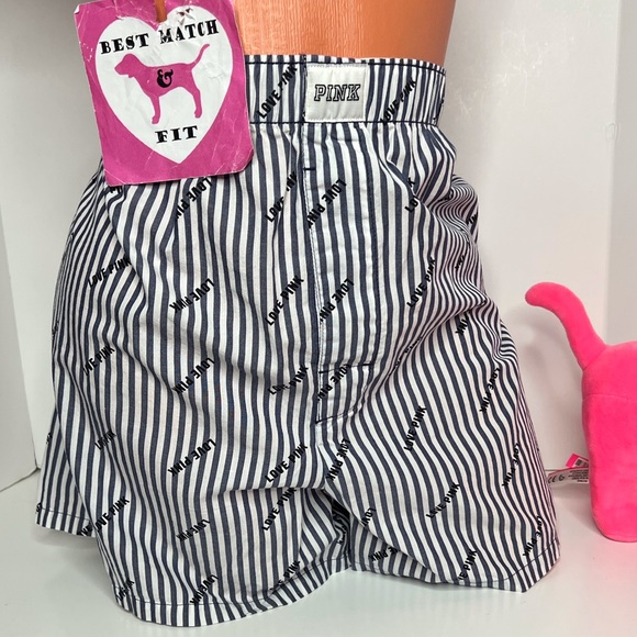Victoria’s Secret PINK XXL Logo Sleep Shorts Pajamas Cotton Logo Elastic Striped - Picture 1 of 2